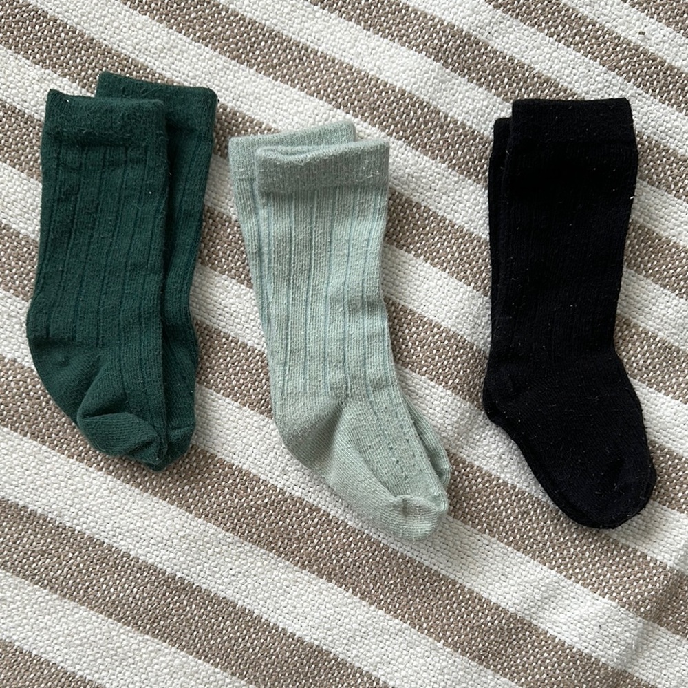 Baby Ribbed Socks - Green, light greenish blue, and Black